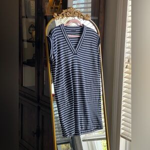 ATM Anthony Thomas Melillo Sleeveless Navy Striped Pima Cotton Dress Pockets